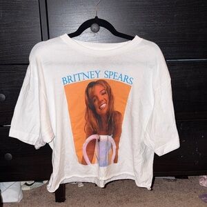 Britney Spears Cropped White Graphic T-Shirt